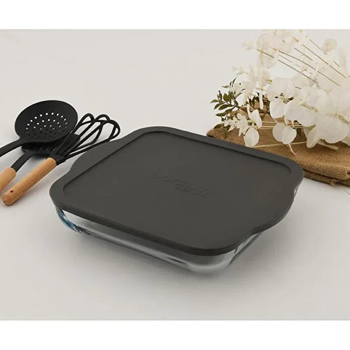 Pasabahce Borcam - Bake & Keep – Vierkante Glazen Ovenschaal met Zwarte Deksel – 3,2 Liter – 32 x 28 cm