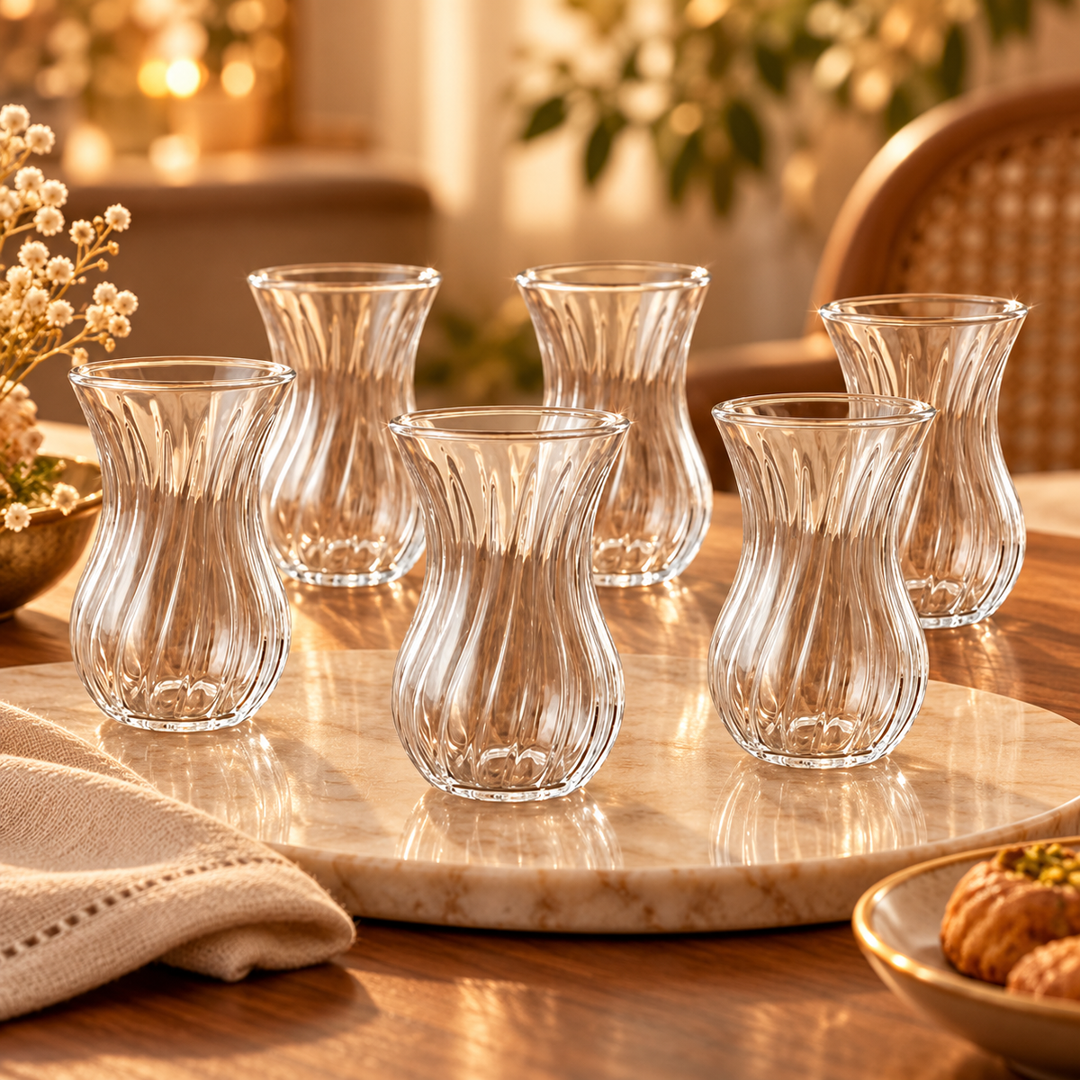 Pasabahce Bouquet - Theeglazen – 6-delige Set – 170 ml – Turkse Theeglazen