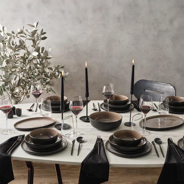 Karaca Earth Collection Galactic Serviesset 59-Delig – 12 Personen – Reactive Glaze – Stoneware – Vaatwasser & Magnetronbestendig – Zwart/Wit