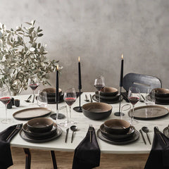 Karaca Earth Collection Galactic Serviesset 59-Delig – 12 Personen – Reactive Glaze – Stoneware – Vaatwasser & Magnetronbestendig – Zwart/Wit