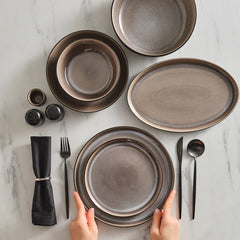 Karaca Earth Collection Galactic Serviesset 59-Delig – 12 Personen – Reactive Glaze – Stoneware – Vaatwasser & Magnetronbestendig – Zwart/Wit
