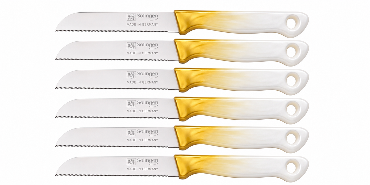 Solingen - Gekartelde Schilmesjes -Goud/Wit – RVS Groentemessen – Made in Germany - Set van 6