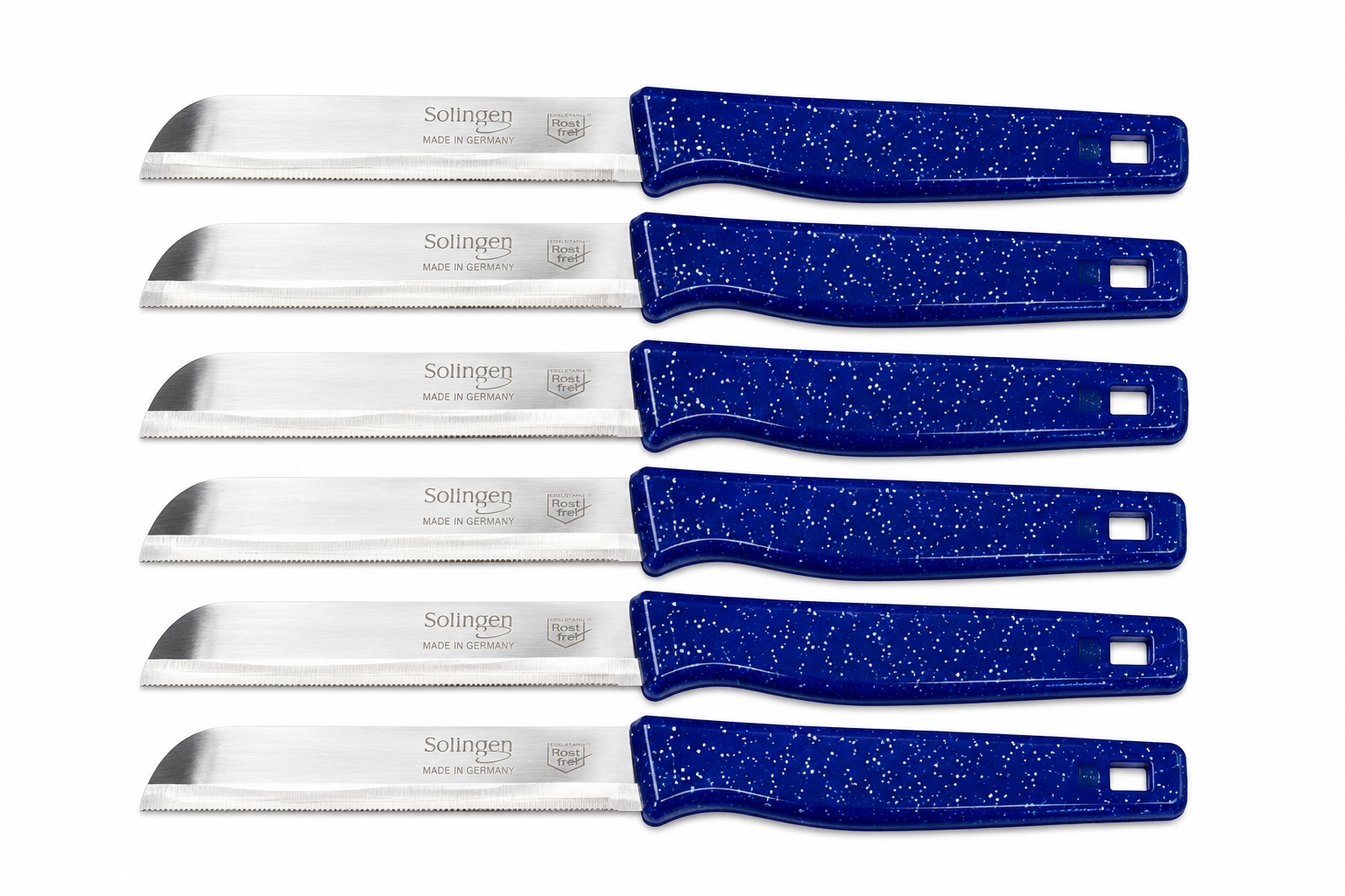 Solingen - Gekartelde Schilmesjes 6-delig – Blauw Glitter – Made in Germany - Set van 6