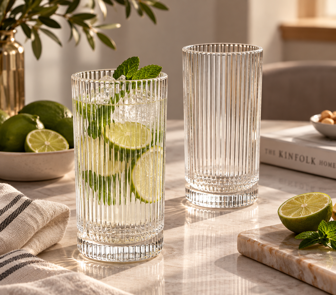 Bavary Collection – Geribbelde Longdrinkglazen – 445 ml – Set van 6 – Transparant
