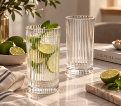 Bavary Collection – Geribbelde Longdrinkglazen – 445 ml – Set van 6 – Transparant