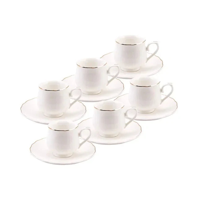 Karaca Beykoz - New Bone 12-delige Turkse Koffiekopjesset voor 6 Personen – 80 ml – Wit