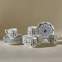 Karaca Ebruli Turkse Koffiekopjes Set – 6 Personen – 100 ml – Porselein Servies – Incl. Schotels