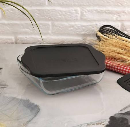 Pasabahce Borcam - Bake & Keep – Vierkante Glazen Ovenschaal met Zwarte Deksel – 2 Liter – 25,6 x 22 cm