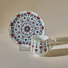 Karaca Ebruli Turkse Koffiekopjes Set – 6 Personen – 100 ml – Porselein Servies – Incl. Schotels