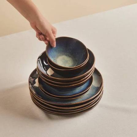 Karaca Leia Reactief Serviesset 24-delig - 6 Personen - Stoneware - Dinerborden. Soepborden. Gebakborden en Kommen