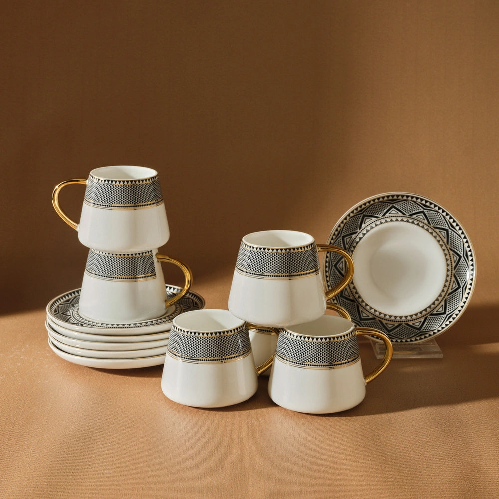 Karaca Globe - Koffiekopjes Set voor 6 Personen – 80 ml – Elegante Turkse Espresso & Koffieset – 12-Delig