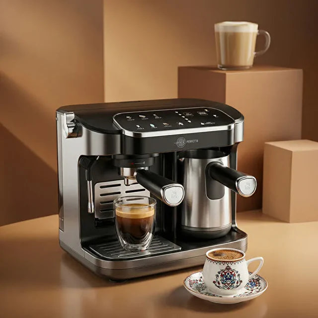 Karaca Hatir Perfetto - Espresso- en Turkse Koffiemachine INOX – 20 Bar – 1900W – Melkopschuimer – 1.8L Waterreservoir