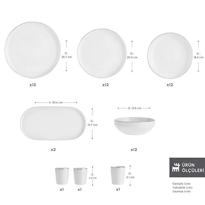 Karaca Stream Saturn - 53-Delige Serviesset voor 12 Personen – Platin – New Bone
