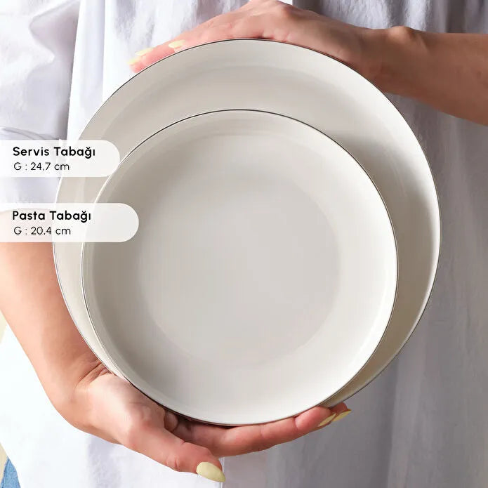Karaca Stream Saturn - 53-Delige Serviesset voor 12 Personen – Platin – New Bone