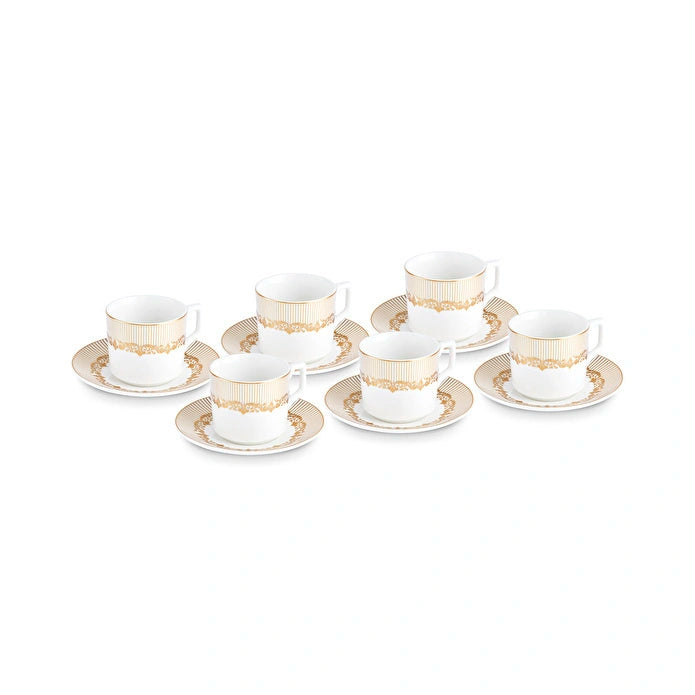 Karaca Vildan - Koffiekopjesset - 6 Personen - 12-delig - Porselein - 100 ml - Inclusief Schotels - Turks Koffieservies