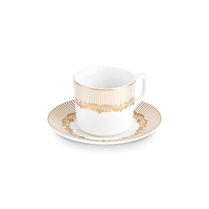Karaca Vildan - Koffiekopjesset - 6 Personen - 12-delig - Porselein - 100 ml - Inclusief Schotels - Turks Koffieservies