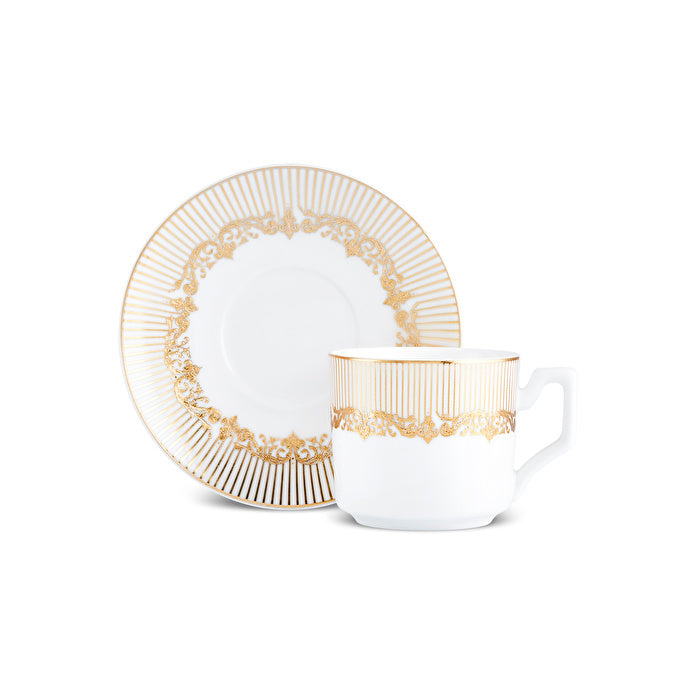 Karaca Vildan - Koffiekopjesset - 6 Personen - 12-delig - Porselein - 100 ml - Inclusief Schotels - Turks Koffieservies