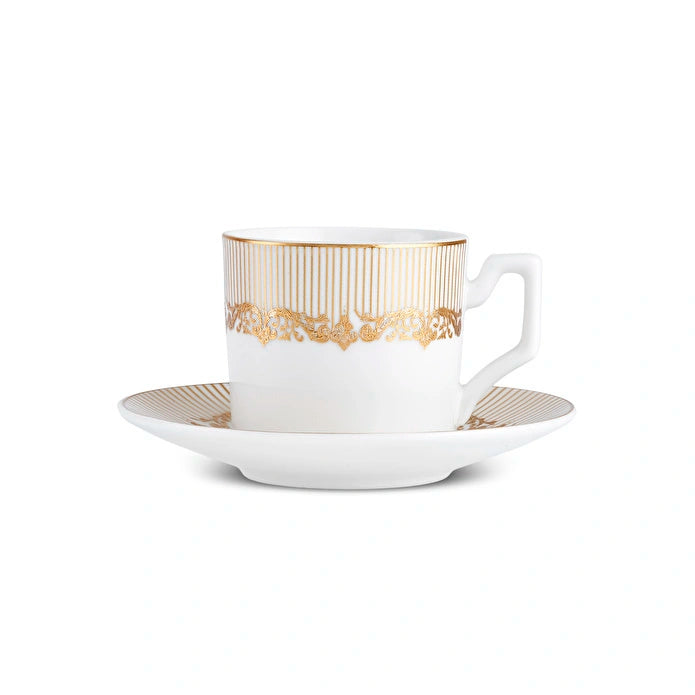 Karaca Vildan - Koffiekopjesset - 6 Personen - 12-delig - Porselein - 100 ml - Inclusief Schotels - Turks Koffieservies