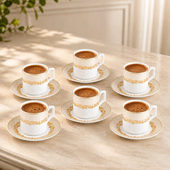 Karaca Vildan - Koffiekopjesset - 6 Personen - 12-delig - Porselein - 100 ml - Inclusief Schotels - Turks Koffieservies