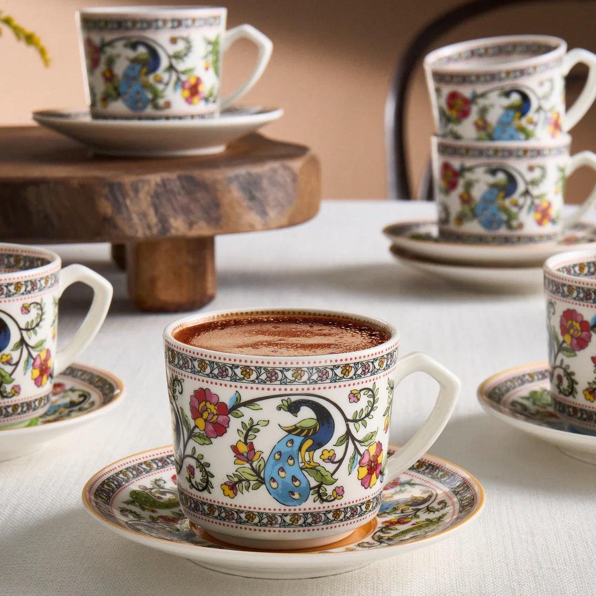 Karaca Yasemen - New Bone Koffiekopjesset voor 6 Personen – 12-delig – Espresso & Turkse Koffiekopjes – 80 ml – Multicolor