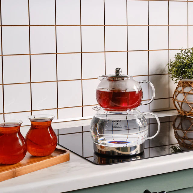 Karaca X Refika - Glazen Theepot Set – 600 ml Theepot & 1500 ml Waterkoker – Transparant Glas