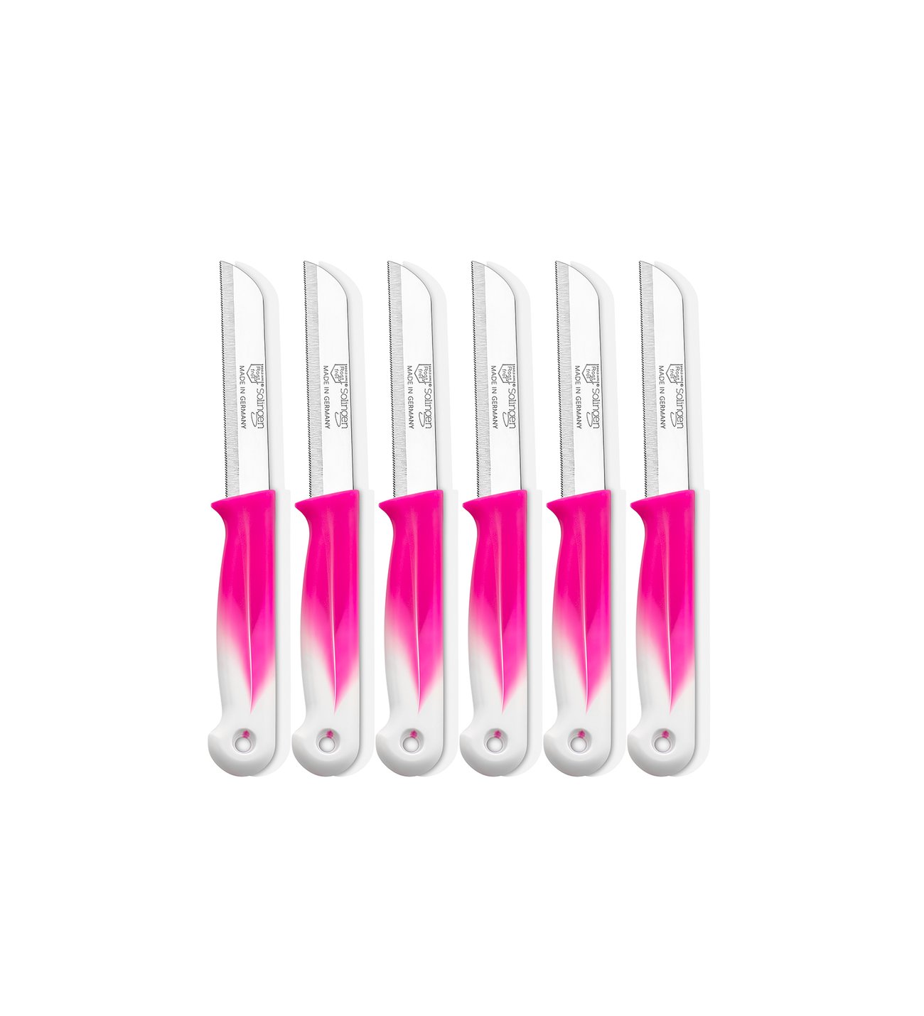 Solingen - Gekarteld Groentemes Set 6-delig – RVS Schilmesjes – Made in Germany – Roze/Wit
