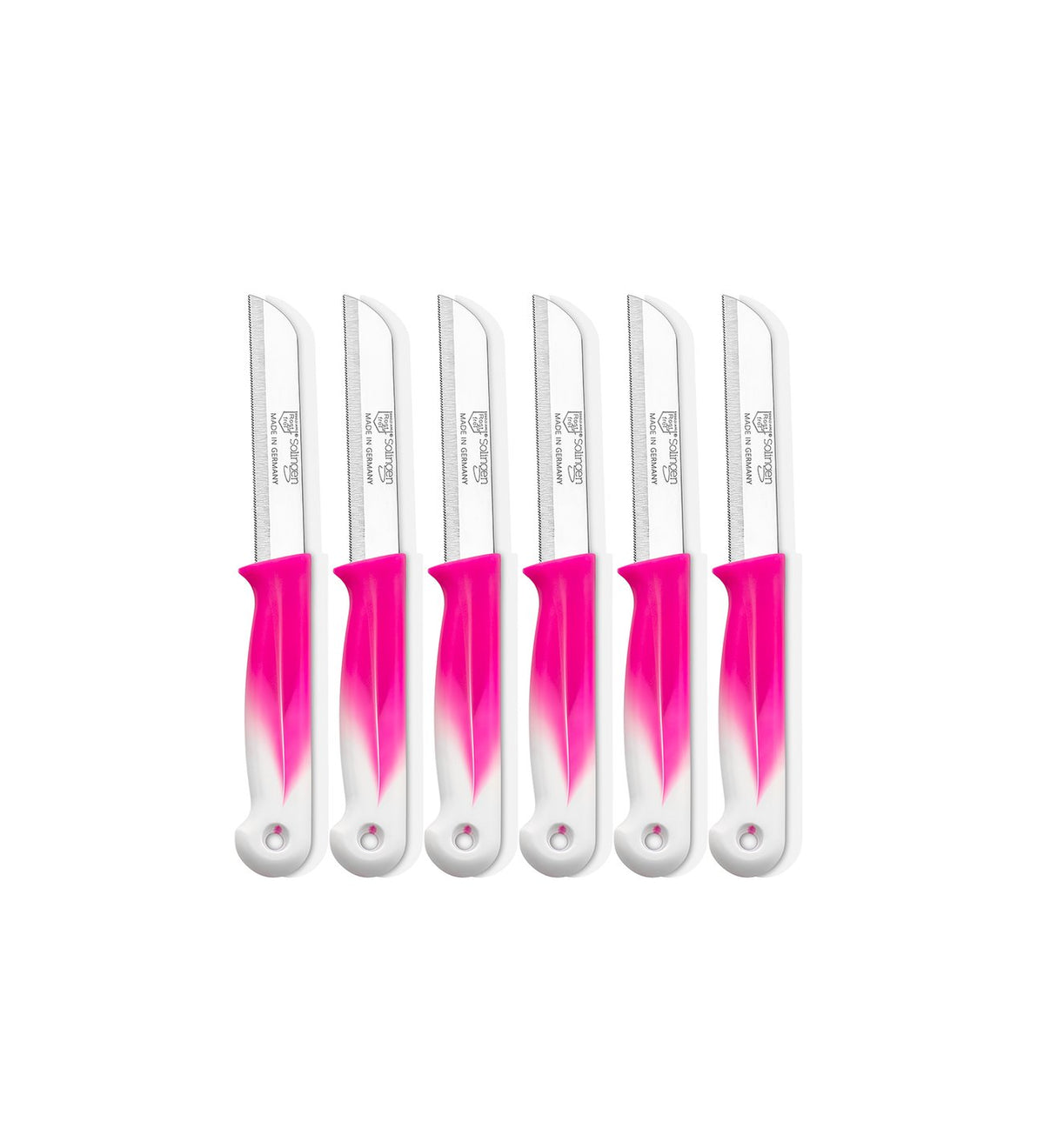 Solingen - Gekarteld Groentemes Set 6-delig – RVS Schilmesjes – Made in Germany – Roze/Wit