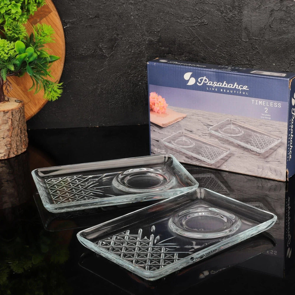 Paşabahçe Timeless 54851 - Glazen Theeonderzetters - Set van 2 - 182 x 120.5 mm