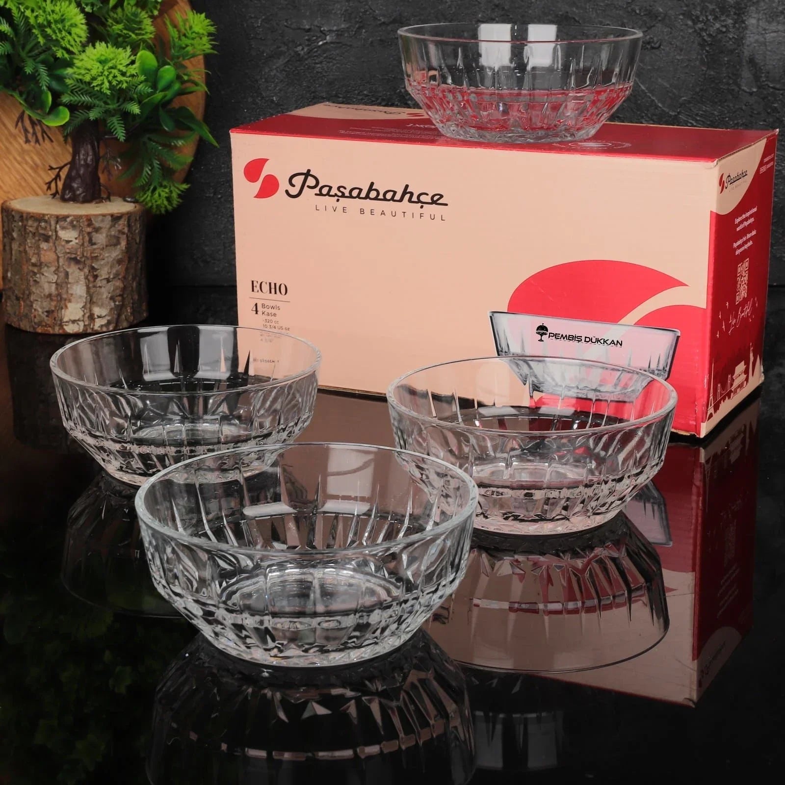 Paşabahçe Echo 530144 - Glazen Kommen - Set van 6 - 320 ml