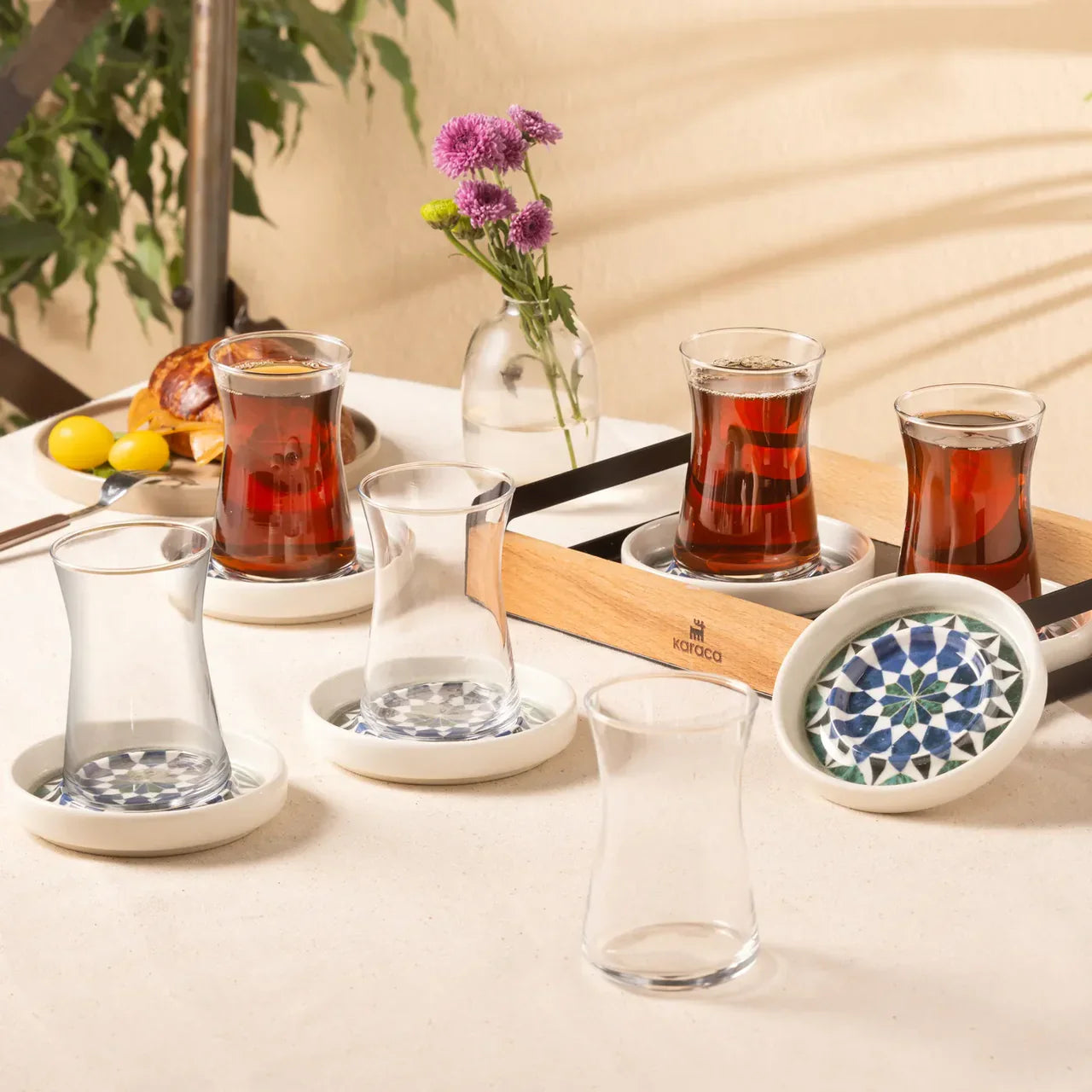 Karaca Roman - Turkse Theeglazen Set - Seramik Onderzetters - Set van 6 - 12-Delig