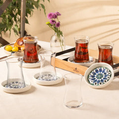 Karaca Roman - Turkse Theeglazen Set - Seramik Onderzetters - Set van 6 - 12-Delig