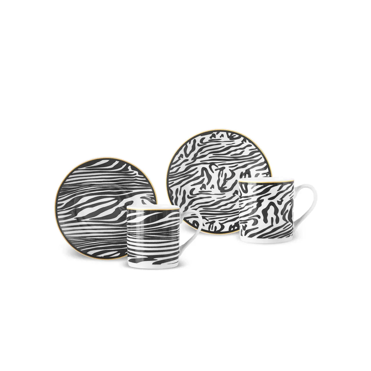 Karaca Zebra - Kopjes met Schotels - Set van 2 - 4-Delig