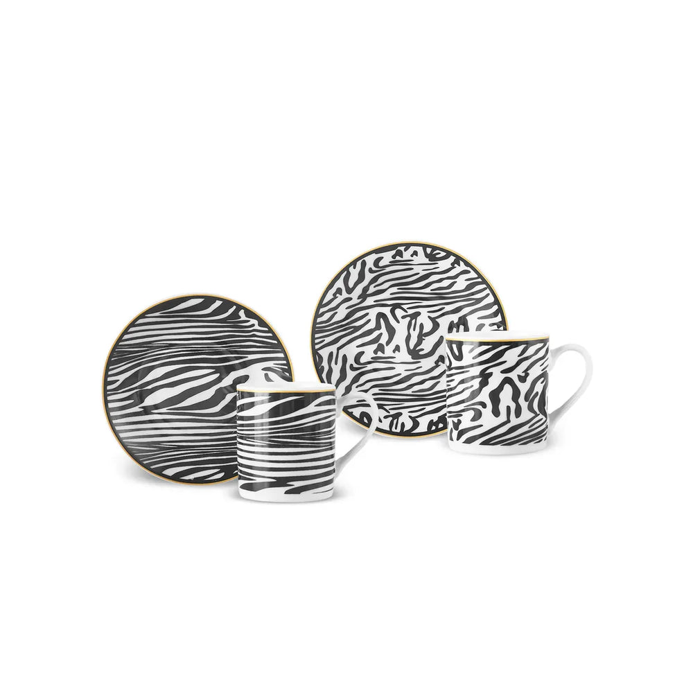 Karaca Zebra - Kopjes met Schotels - Set van 2 - 4-Delig