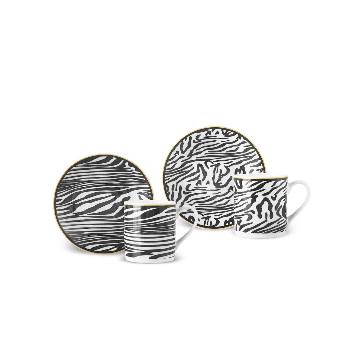 Karaca Zebra - Kopjes met Schotels - Set van 2 - 4-Delig