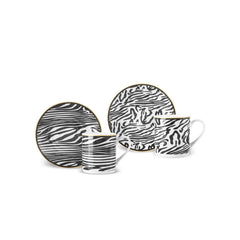 Karaca Zebra - Kopjes met Schotels - Set van 2 - 4-Delig