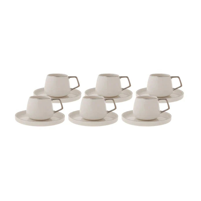 Karaca Saturn - Platinum Porseleinen Koffiekopjes Set met Onderzetters - Set van 6 - 12-Delig - 100 ml