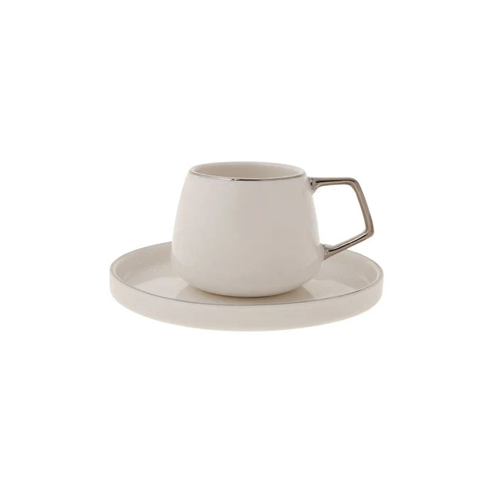 Karaca Saturn - Platinum Porseleinen Koffiekopjes Set met Onderzetters - Set van 6 - 12-Delig - 100 ml