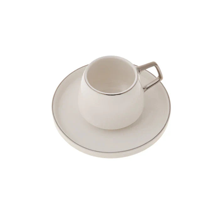 Karaca Saturn - Platinum Porseleinen Koffiekopjes Set met Onderzetters - Set van 6 - 12-Delig - 100 ml