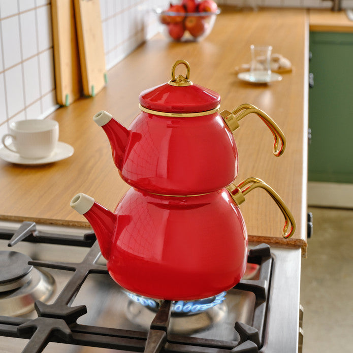 Karaca Retro - Emaye Theepot - Rood - 2300 ml