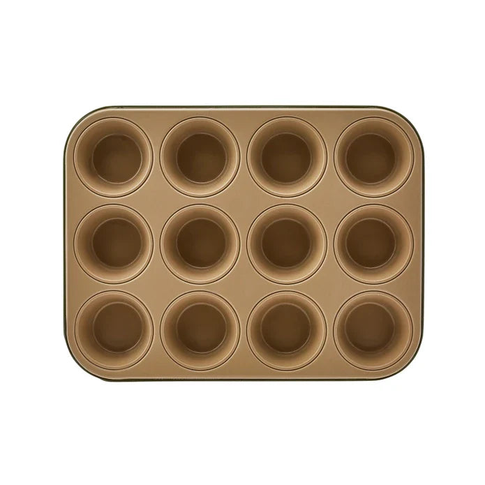 Karaca Jennese - Muffin Bakvorm - 12-vormpjes - 27 cm - Carbon Staal - Groen