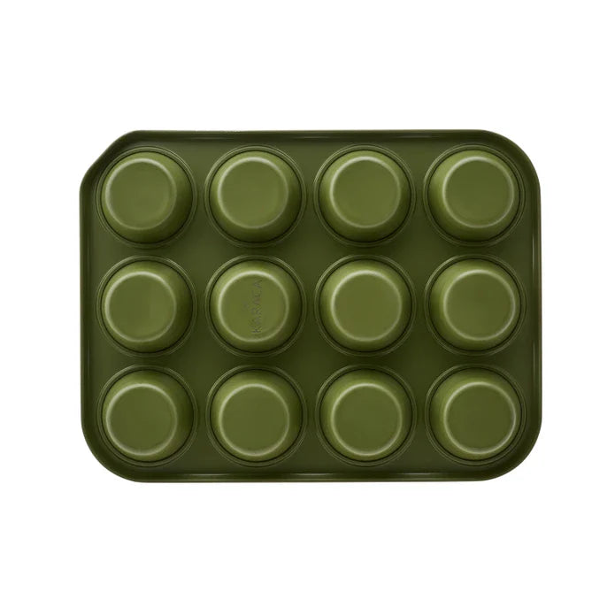 Karaca Jennese - Muffin Bakvorm - 12-vormpjes - 27 cm - Carbon Staal - Groen