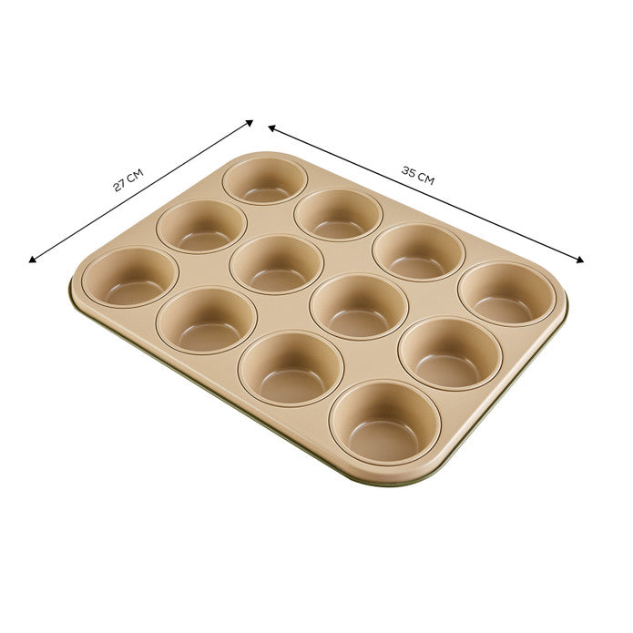 Karaca Jennese - Muffin Bakvorm - 12-vormpjes - 27 cm - Carbon Staal - Groen