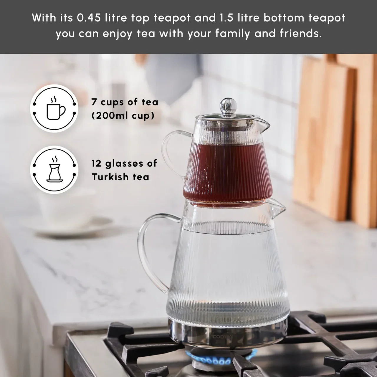 Karaca Keops XL - Glazen Theepot - 2000 ml - Borocilikaatglas - Geschikt Voor Alle Warmtebronnen