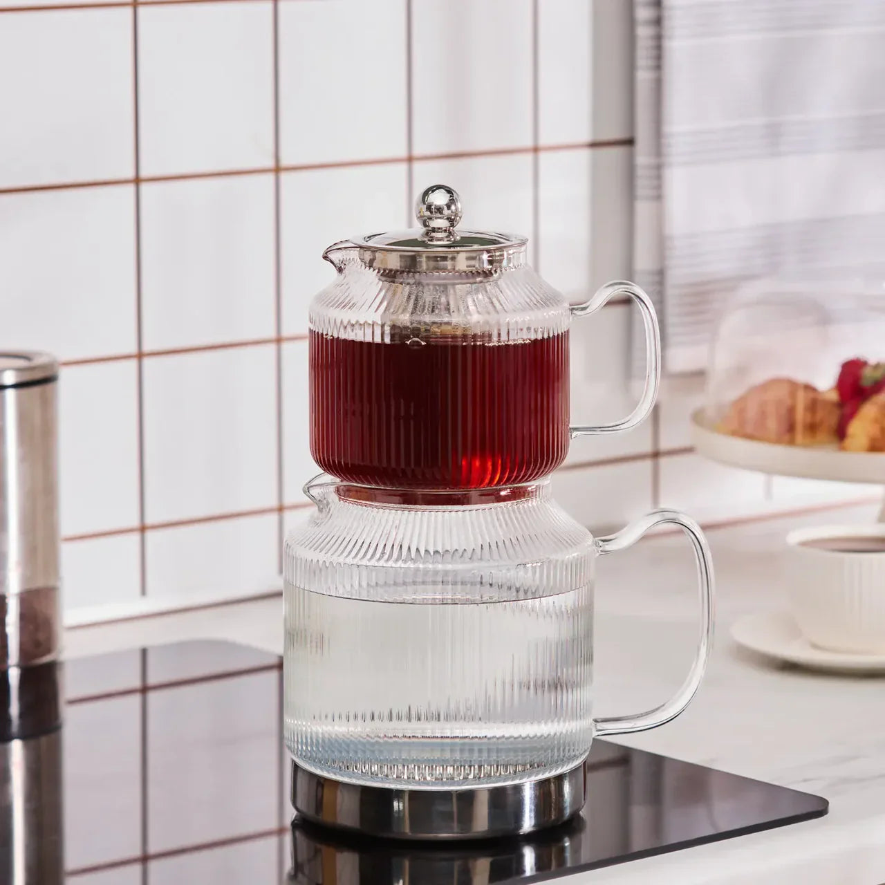 Karaca Kelly XL - Glazen Theepot - Borosilicaatglas - 2000 ml - Geschikt Voor alle Warmtebronnen