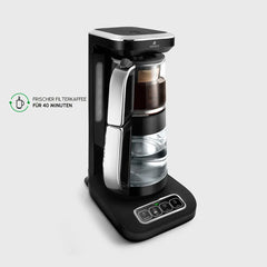 Karaca Çaysever Robotea Pro - 4 in 1 Sprekend Automatisch Theezetapparaat met Glas, Waterverwarmer en Filter Koffiezetapparaat 2500W Zwart Chroom - Engelse Versie