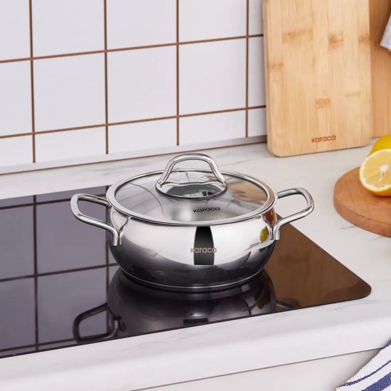 Karaca Emirgan - Roestvrijstalen Pan - met Deksel - 18cm - Zilver