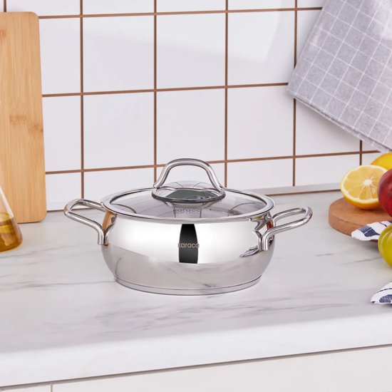 Karaca Emirgan - Roestvrijstalen Pan - met Deksel - 18cm - Zilver