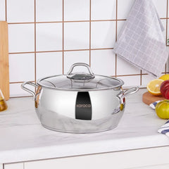 Karaca Emirgan - Roestvrijstalen Kookpan met Deksel - 24 cm - Zilver
