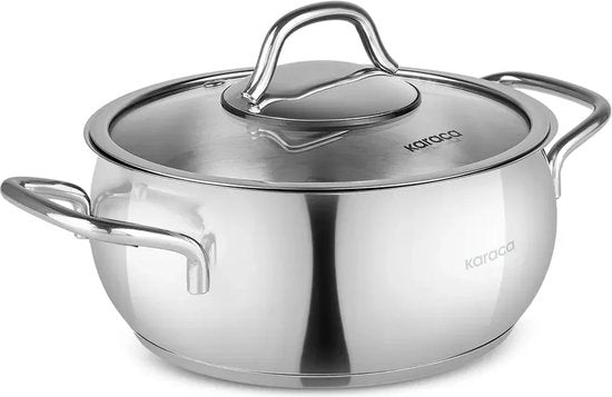 Karaca Emirgan - Roestvrijstalen Kookpan met Deksel - 24 cm - Zilver