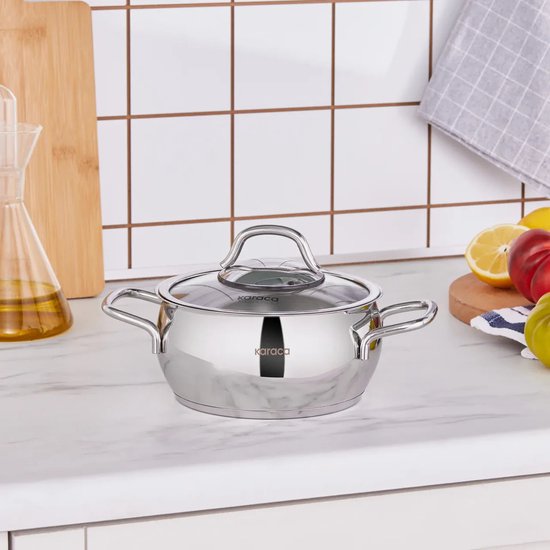 Karaca Emirgan -Roestvrijstalen Kookpot met Deksel - 16cm - Zilver